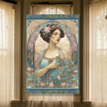 Vintage Elegante Lady Art Nouveau Teal Ephemera