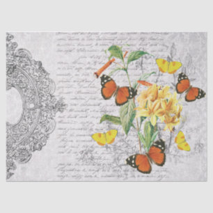 Papel De Seda Vintage Ephemera Butterflies Floral Decoupage