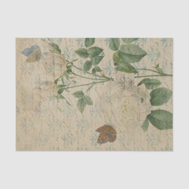 Papel De Seda Vintage Ephemera Floral (Frente )