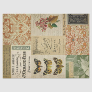 Papel De Seda Vintage Ephemera Moths and Floral Decoupage
