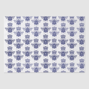 Papel De Seda Vintage Estilizou Bumble Bees com Coroa - Azul