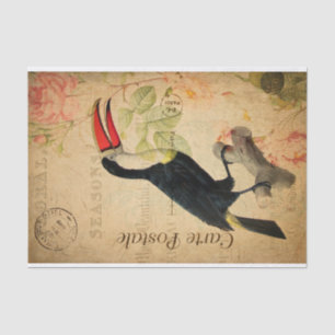 Papel De Seda Vintage Exotic Tropical Toucan Bird Floral French