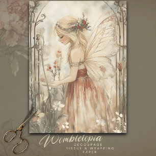Papel De Seda Vintage Fada de inverno com Decoupage da Coroa de