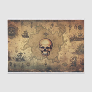 Papel De Seda Vintage Fantasy Map Pirates Skull Decoupage