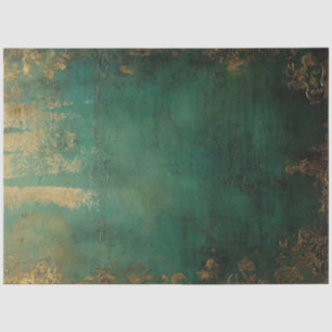 Papel De Seda Vintage faux gold barroco ornamentação esmeralda v