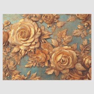 Papel De Seda Vintage faux rosas de ouro poeirento, verde, azul