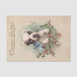 Papel De Seda Vintage Feliz Natal Cachorro segurando Mistletoe