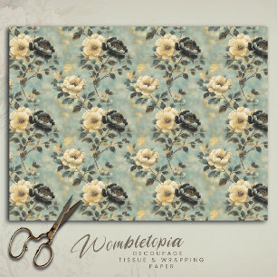 Papel De Seda Vintage Floral Creme & Desnupage Preta