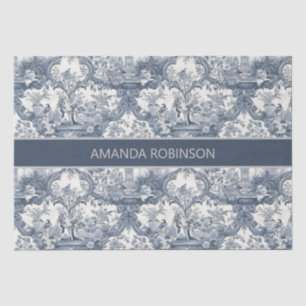 Papel De Seda Vintage floral damask Blue toile de jouy monograma