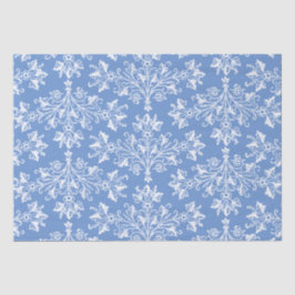 Papel De Seda Vintage Floral Damask White e Cornflower Blue