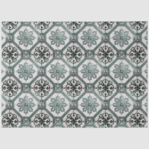 Papel De Seda Vintage Floral Delft Green Azulejo Decoupage 