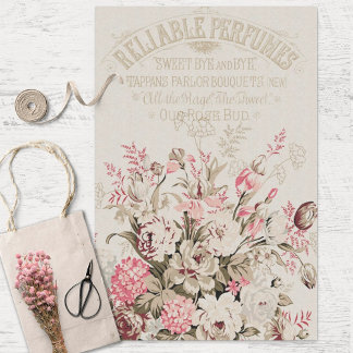 Papel De Seda Vintage Floral e Perfume Ephemera Decoupage