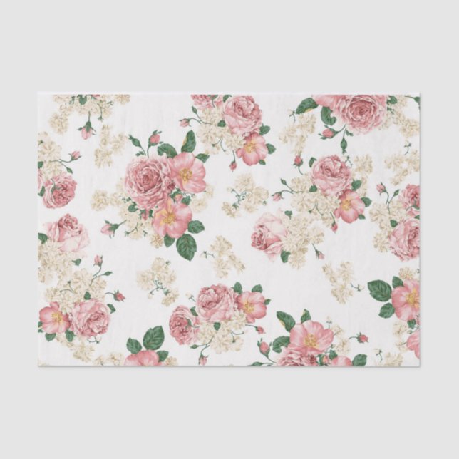 Papel De Seda Vintage Floral em Branco (Frente )