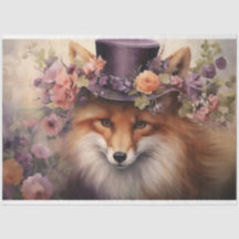 Vintage Floral Fox com Decoupage de Flores de Chap