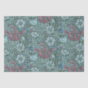 Papel De Seda Vintage Floral Padrão Verde Azul Branco