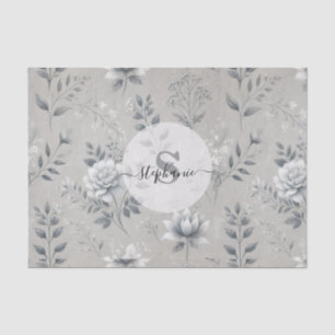 Papel De Seda Vintage Floral Patterno sobre a Cinza russa