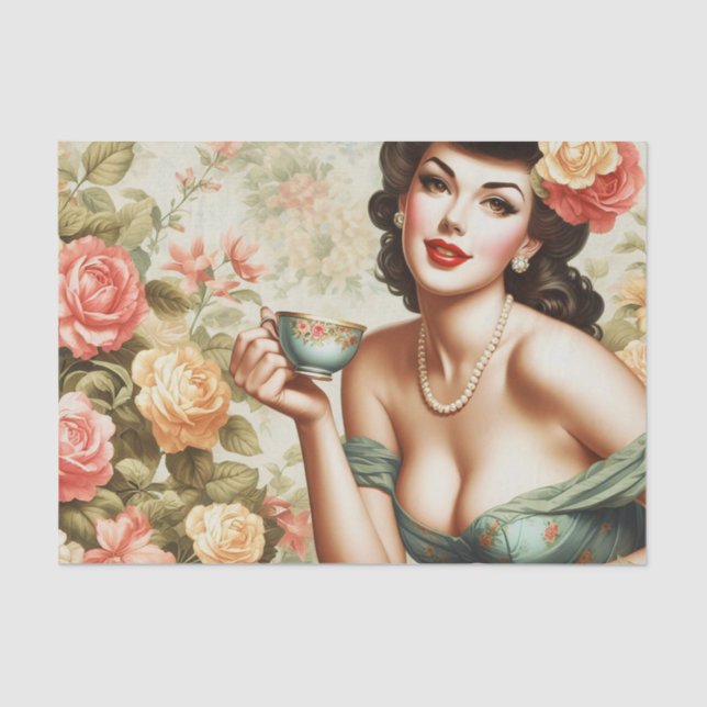 Papel De Seda Vintage Floral Pin Up (Frente )