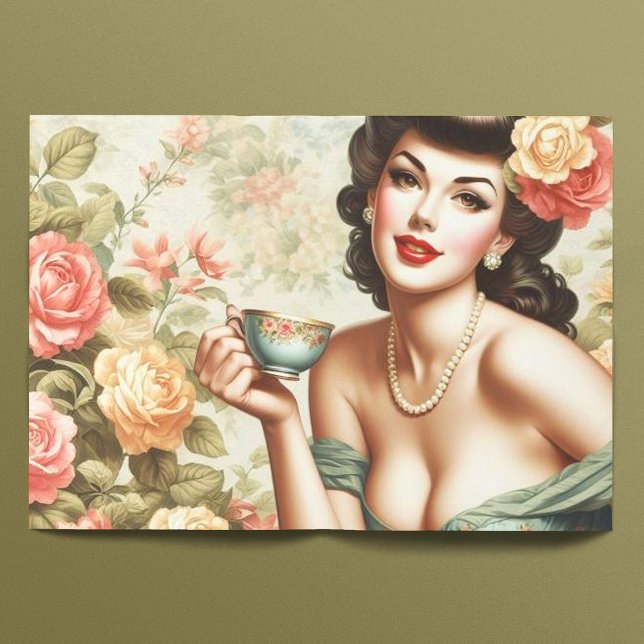 Papel De Seda Vintage Floral Pin Up (Criador carregado)