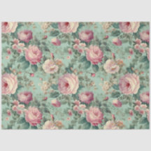 Vintage Floral Rosa Aqua Decoupage