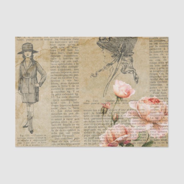 Papel De Seda Vintage Floral Rosa Decoupage (Frente )