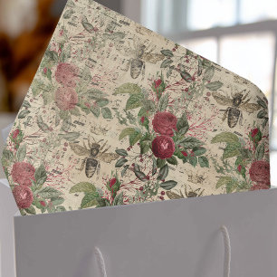 Papel De Seda Vintage Floral Rosas e Abelhas