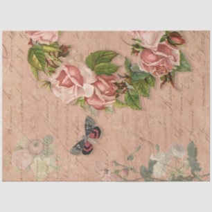 Papel De Seda Vintage Floral Wreath Pink Rose Ephemera Decoupage