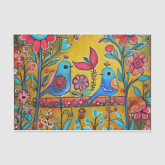 Papel De Seda Vintage folhek art bird cores brilhantes