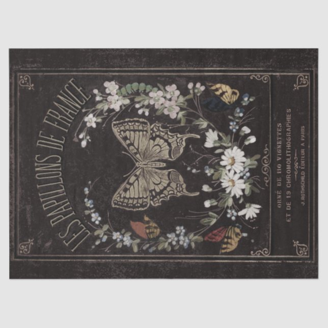 Papel De Seda Vintage Francês - Borboleta Decoupage (Frente )