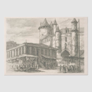 Papel De Seda Vintage French Castle Etching Paris Decoupage