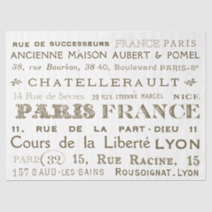 Papel De Seda Vintage French City Names Paris Collage