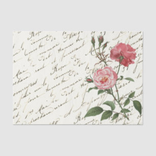 Papel De Seda Vintage French Script Pink Roses