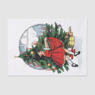 Papel De Seda Vintage Girl dançando em torno da árvore de Natal