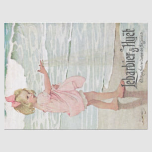 Papel De Seda Vintage Girl Sandy Beach Tipografia Francesa Ocean