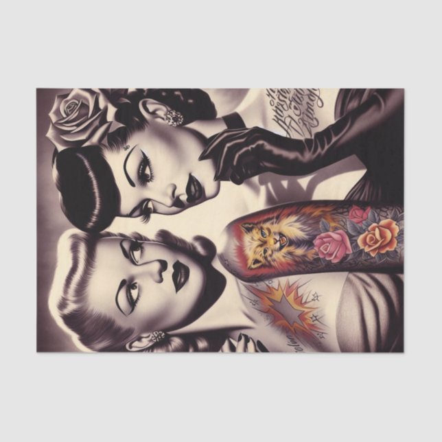Papel De Seda Vintage Glam Tattoo Pinups (Frente )