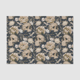 Papel De Seda Vintage Gothic Floral Skulies Peonies Borboletas