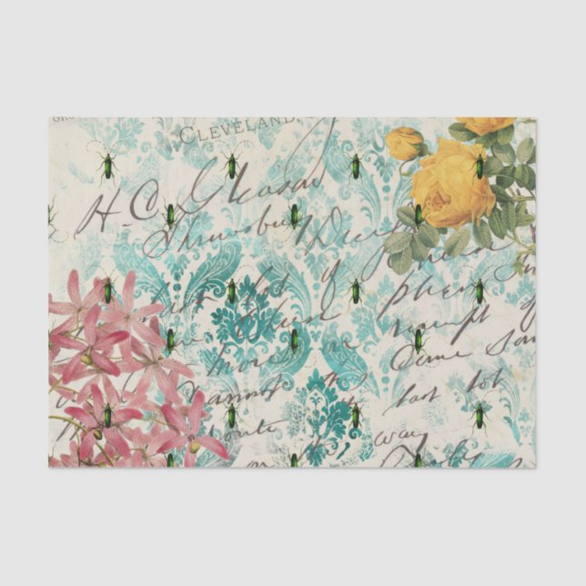 Papel De Seda Vintage Green Beetle Ephemera (Frente )