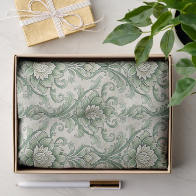 Papel De Seda Vintage green botanical pattern (Presente)