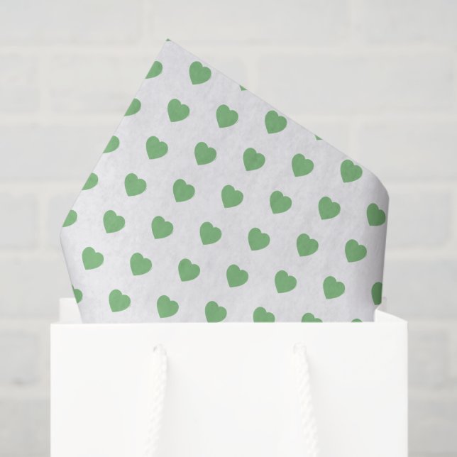 Papel De Seda Vintage Green Hearts on White (Sacola de presentes)