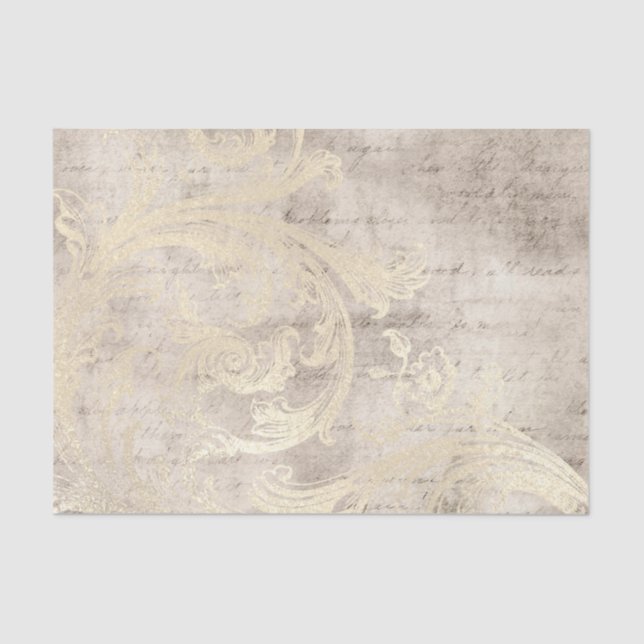 Papel De Seda Vintage Grunge Ivory Damask (Frente )