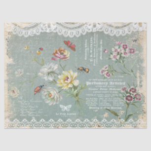 Papel De Seda Vintage Grunge Teal Florals Decoupage