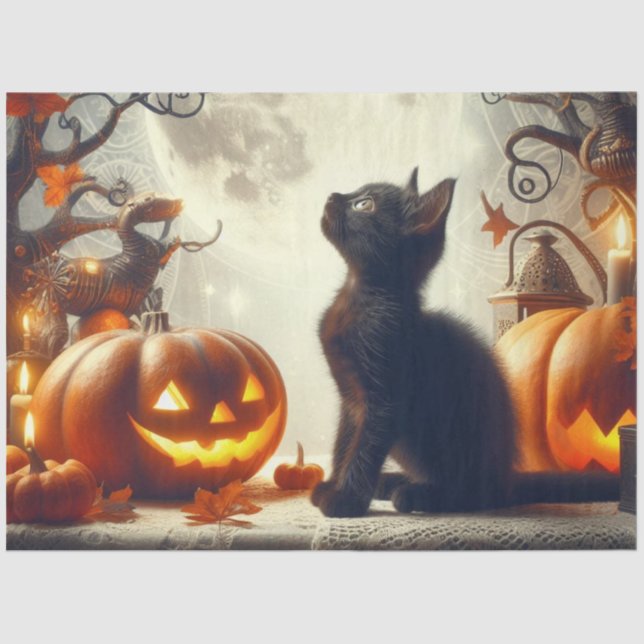Papel De Seda Vintage Halloween Black Cat TPapel (Frente )