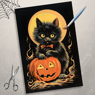 Papel De Seda Vintage Halloween Cat com Desumpkin
