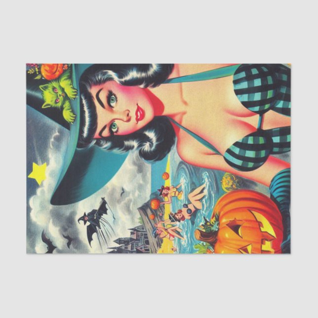 Papel De Seda Vintage Halloween Pin-up (Frente )