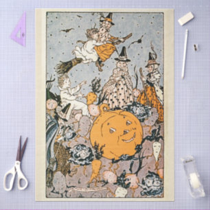 Papel De Seda Vintage Halloween Pumpkin e Bruxas Decoupage