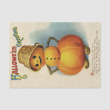 Vintage Halloween saudando Pumpkin com chapéu de c
