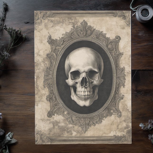 Papel De Seda Vintage Halloween Skull (Whole Page Elegant Gothic Skull Tissue Paper for Decoupage and Halloween Gift Wrapping
)