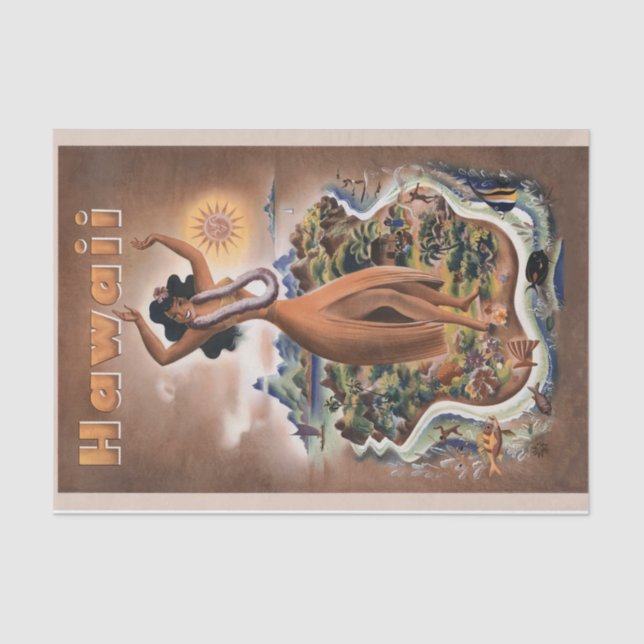 Papel De Seda Vintage Hawaii Viagem Aloha!  (Frente )