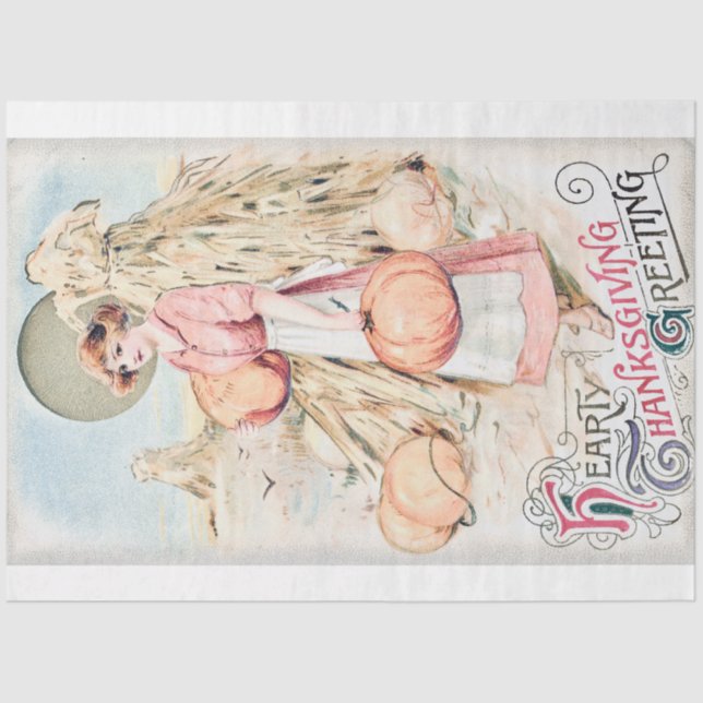 Papel De Seda Vintage Heart Thanksaking Saudação (Frente )