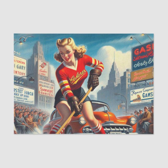 Papel De Seda Vintage Hockey Girl (Frente )