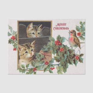 Papel De Seda Vintage Holly cats e natal